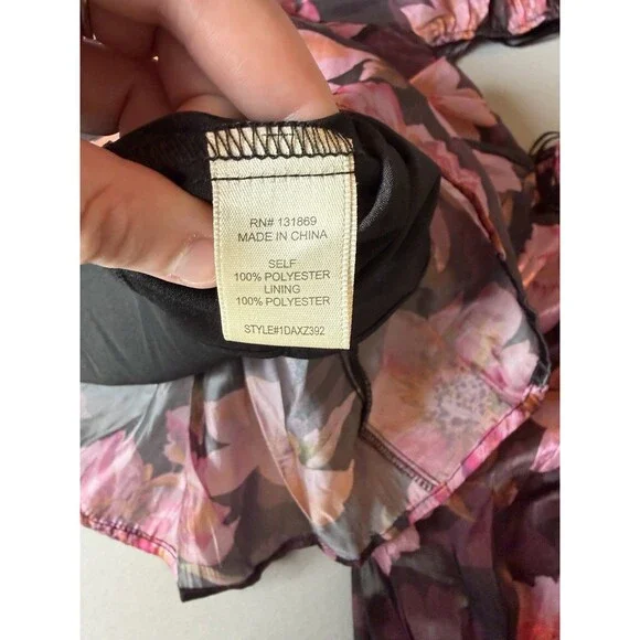 Nasty Gal Floral Smocked Peplum Blouse XS Sheer Long Sleeve Pink & Black - Picture 5 of 10